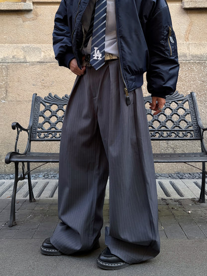 Pleats Striped Wide Leg Trousers WN24370
