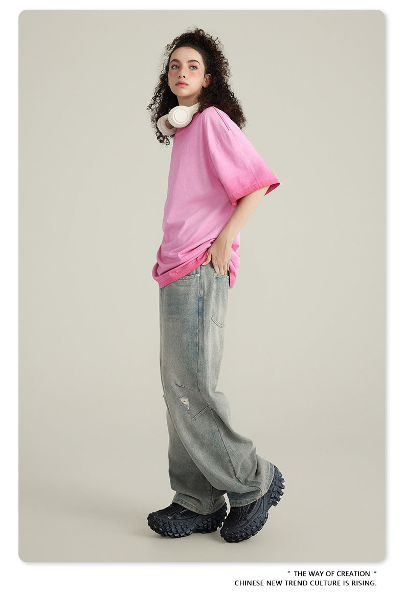 Washed Gradient Pure Cotton Sleeveless T-Shirt WN6075