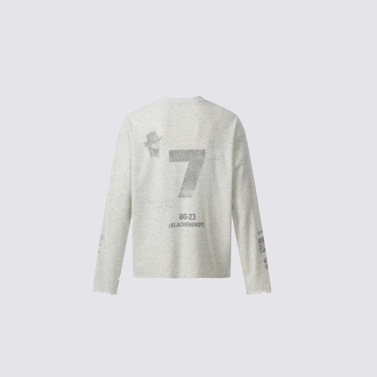 Waffle Texture Graphic Long Sleeve T-Shirt WN28018