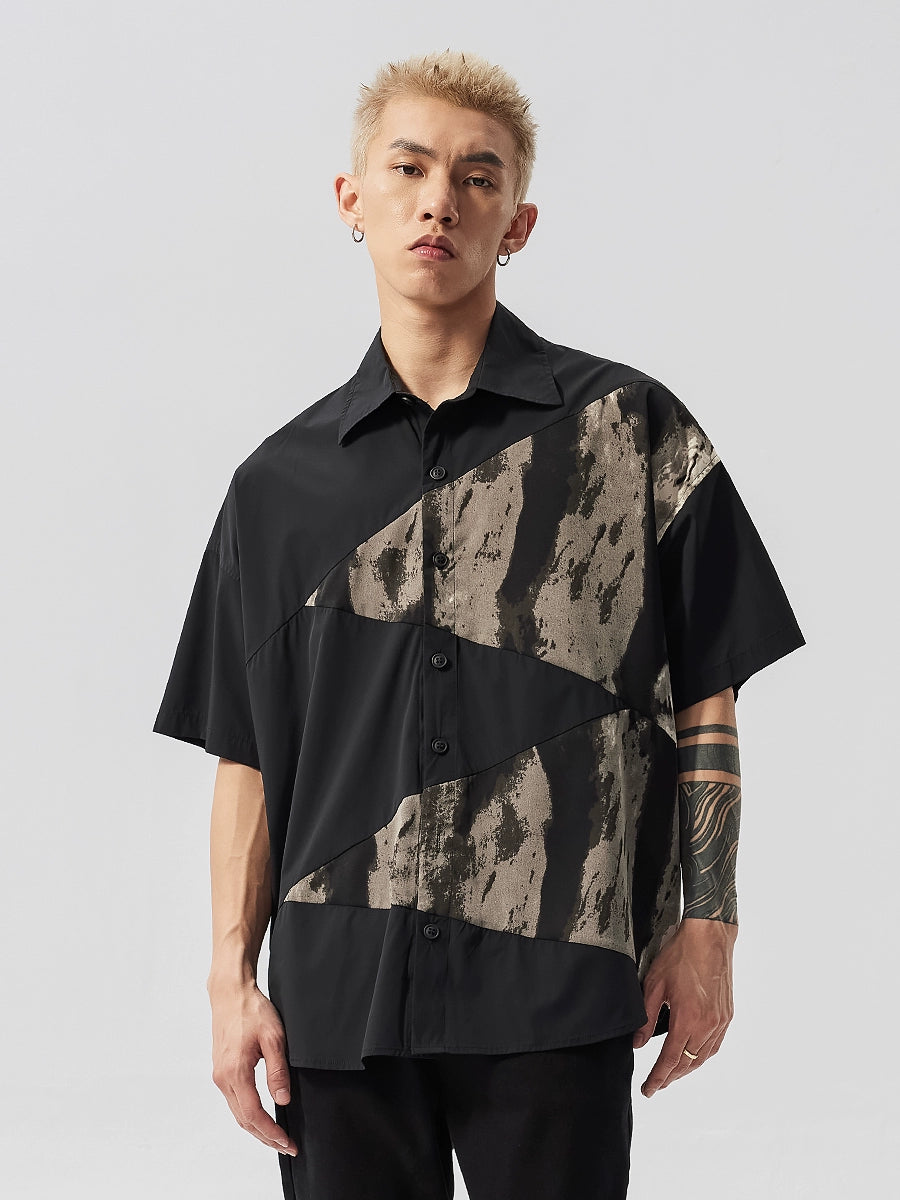 Deconstruction Tie-Dye Patchwork Oversize Short Sleeve Shirt WN17540