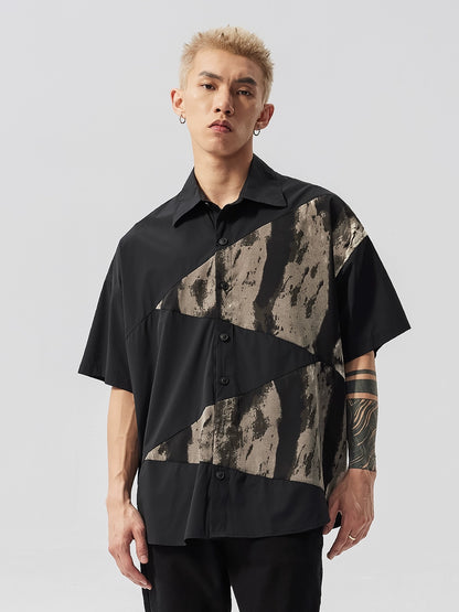 Deconstruction Tie-Dye Patchwork Oversize Short Sleeve Shirt WN17540