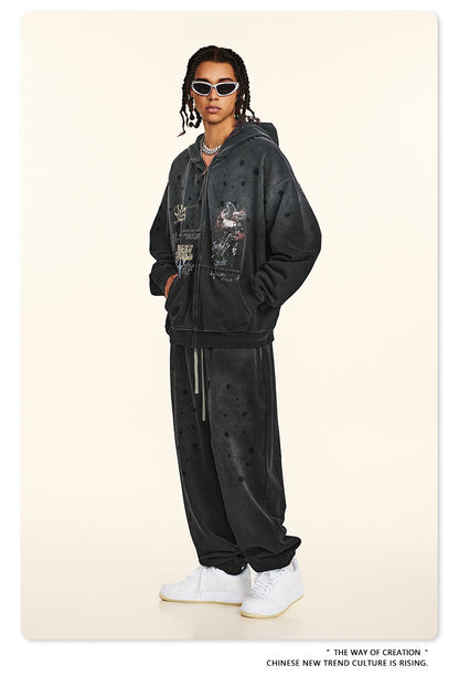 Graffiti Print Oversize Zipper Hoodie WN9936