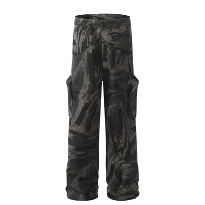 Camouflage Pocket  Wide Leg Straight Cargo Pants WN8244