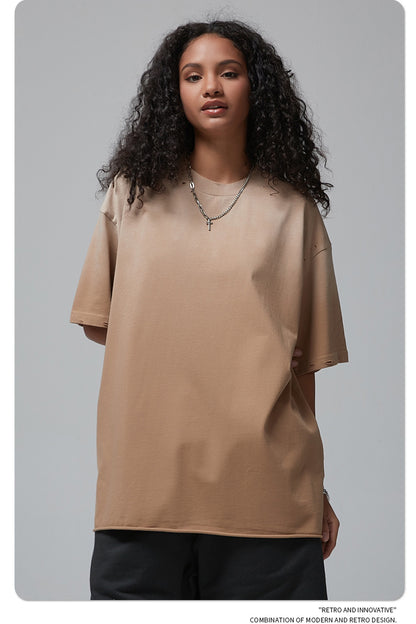 Spray Dyeing Round Neck Short Sleeve T-Shirt WN7806