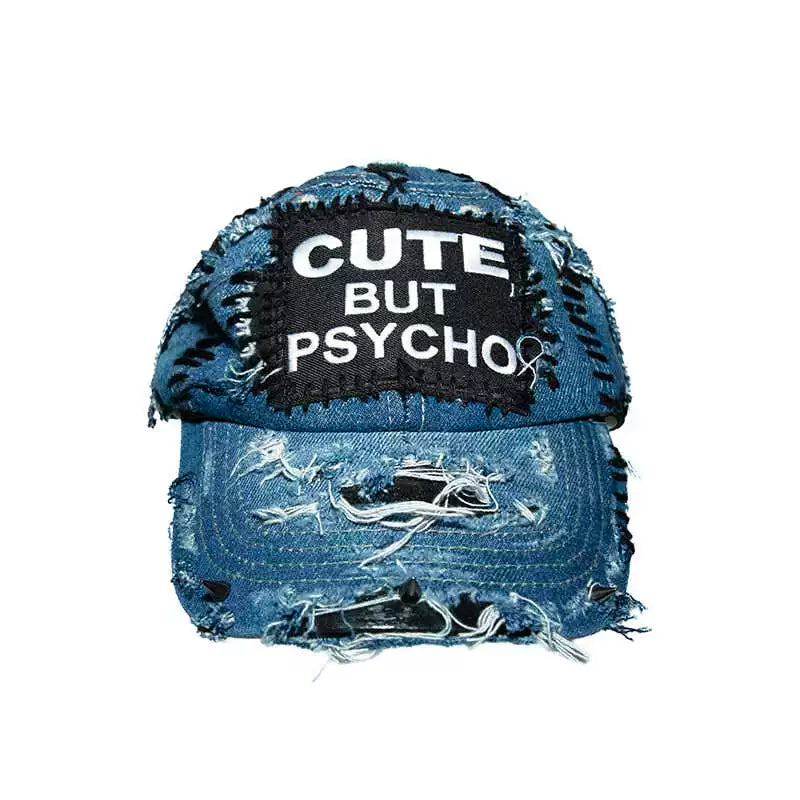 Patchwork Damage Denim Embroidery Washed Curved-Brim Cap WN21137