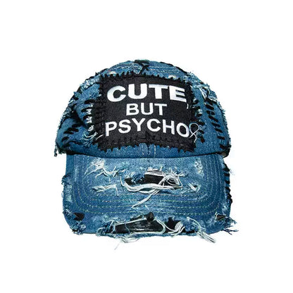 Patchwork Damage Denim Embroidery Washed Curved-Brim Cap WN21137