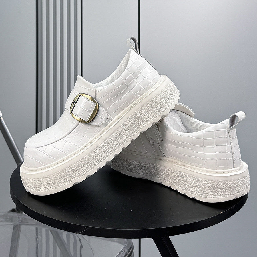 Platform Metal Buckle Round Toe Loafers WN24784