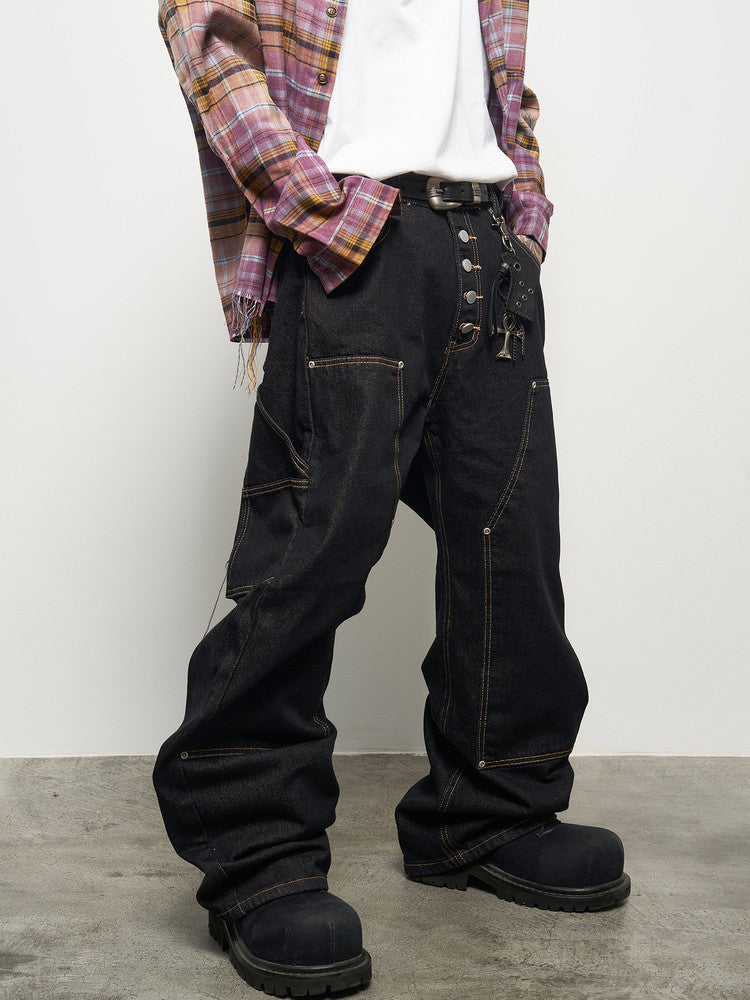 Metal Button Decor Straight Wide Leg Denim Jeans WN22940