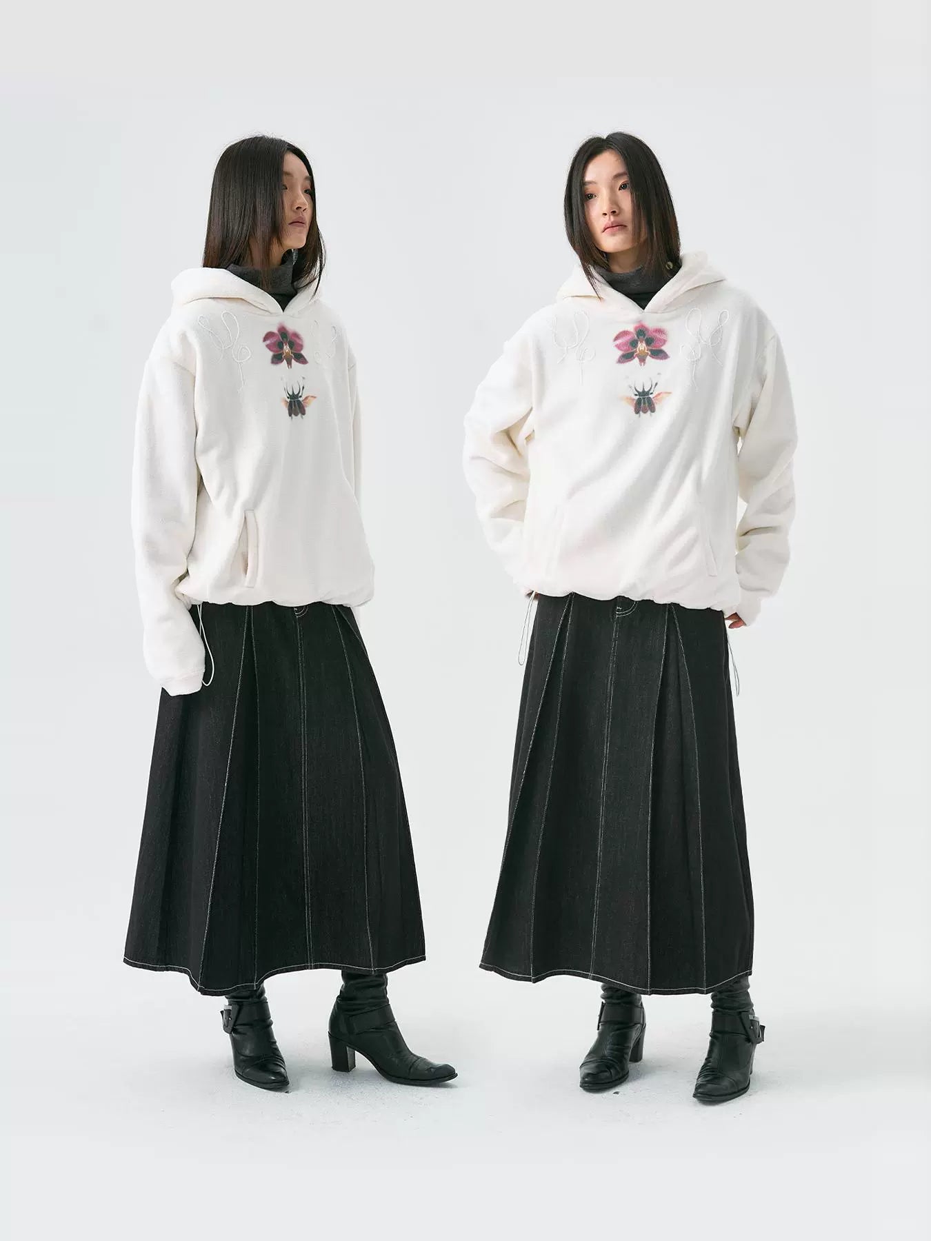 Beetle and Orchid Embroidery Double-Sided Fleece Hoodie WN18872