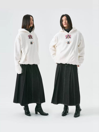 Beetle and Orchid Embroidery Double-Sided Fleece Hoodie WN18872