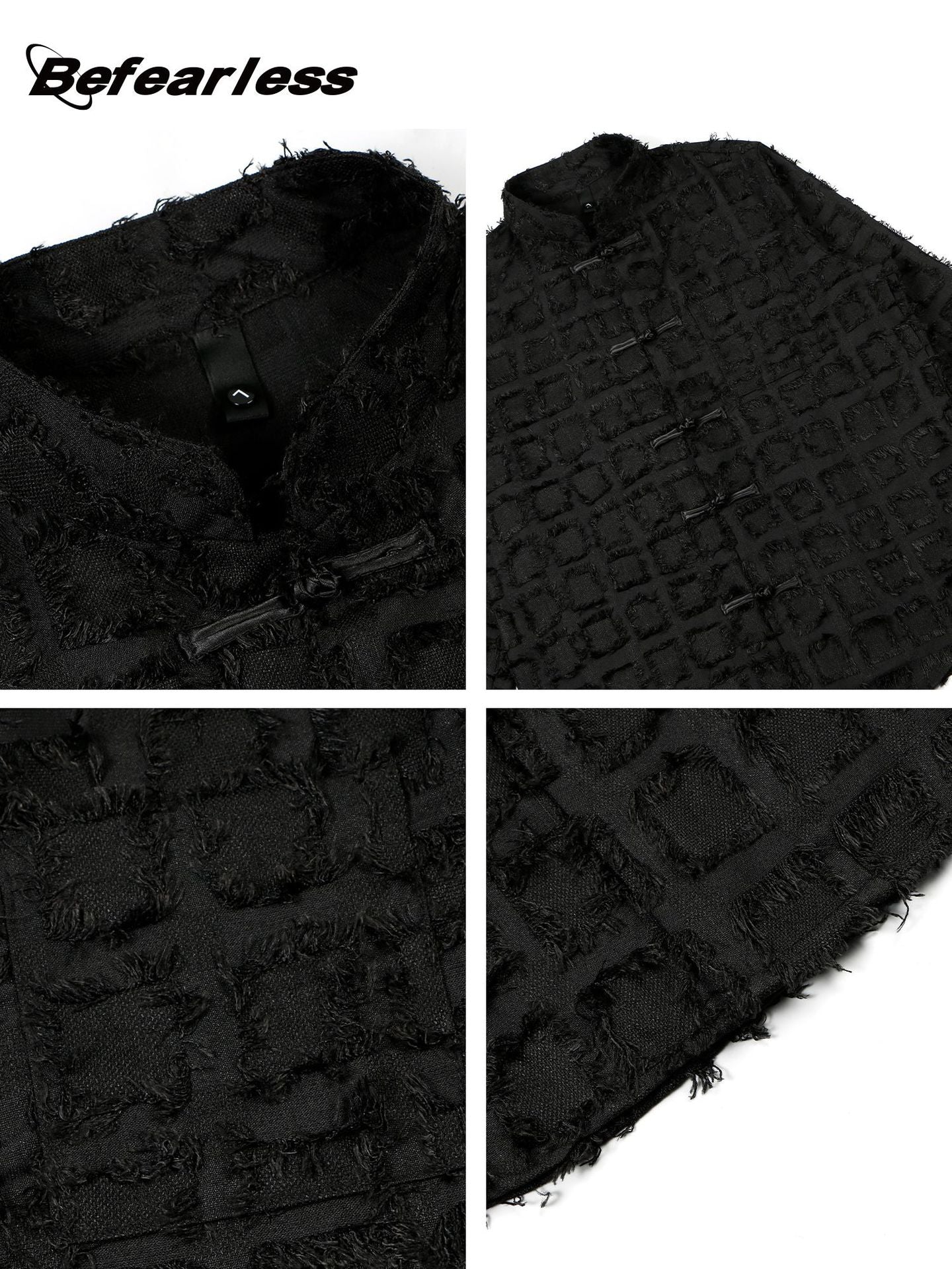 Jacquard High-Neck Frog-Button Oversize Long Sleeve Shirt WN26311