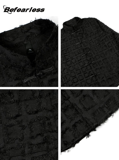 Jacquard High-Neck Frog-Button Oversize Long Sleeve Shirt WN26311