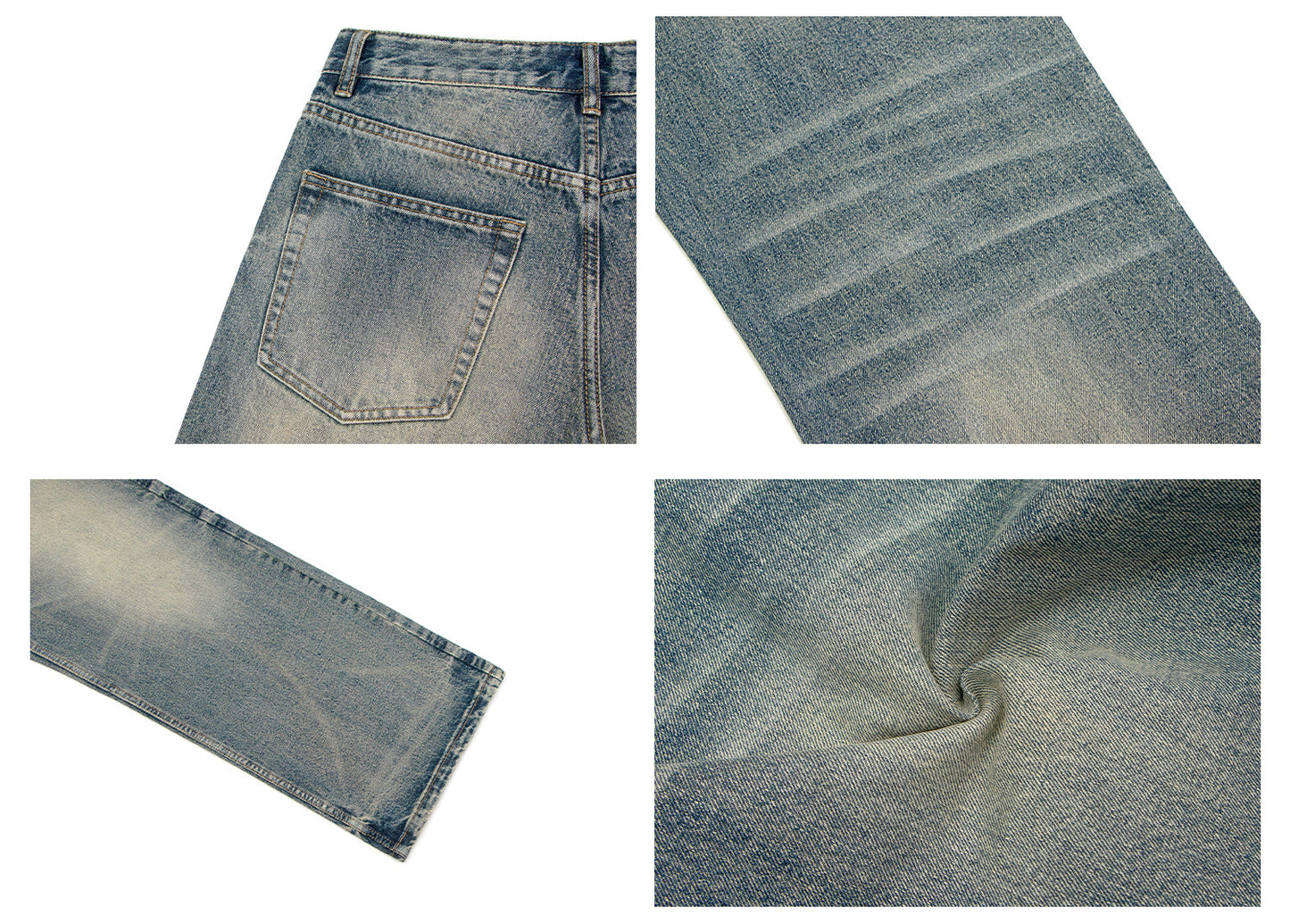 Washed Whisker Wide Leg Denim Jeans WN26283