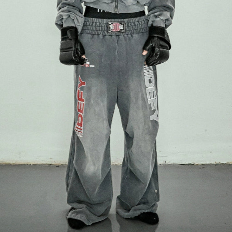 Graphic Print Zipper Hoodie & Washed Eyelet Pants Setup WN20837