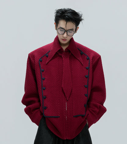 Double-Breasted Textured Tie Design Shirt Jacket WN21740