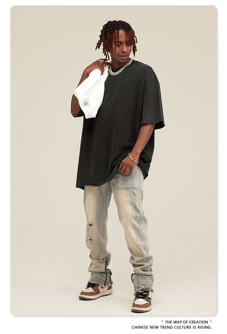 Washed Damage Oversize Short Sleeve T-Shirt WN6068