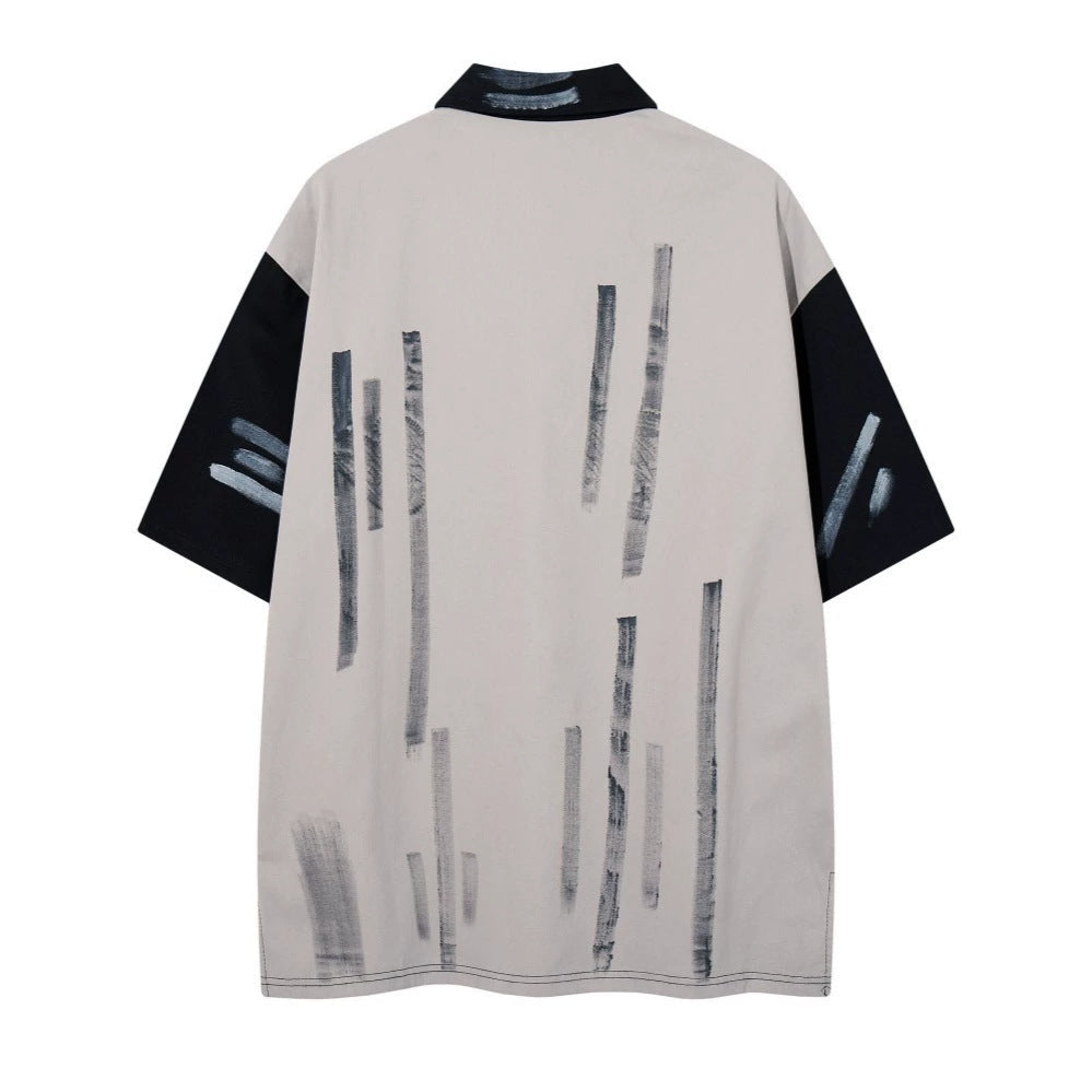 Paint Embroidery Oversize Short Sleeve Polo Shirt WN28089