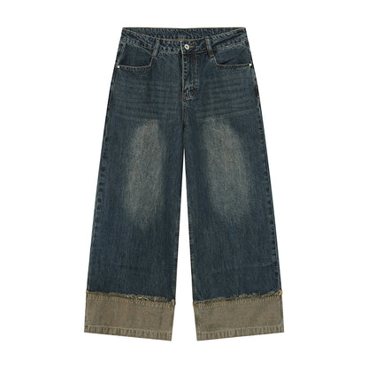 Washed Denim Short Sleeve Jacket & Wide Leg Denim Jeans Setup WN25033