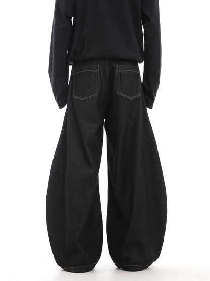 Curved Wide Leg Denim Jeans WN15661