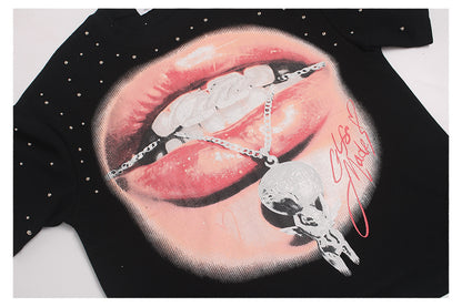 Studs Lip Skull Graphic Short Sleeve T-Shirt WN26419