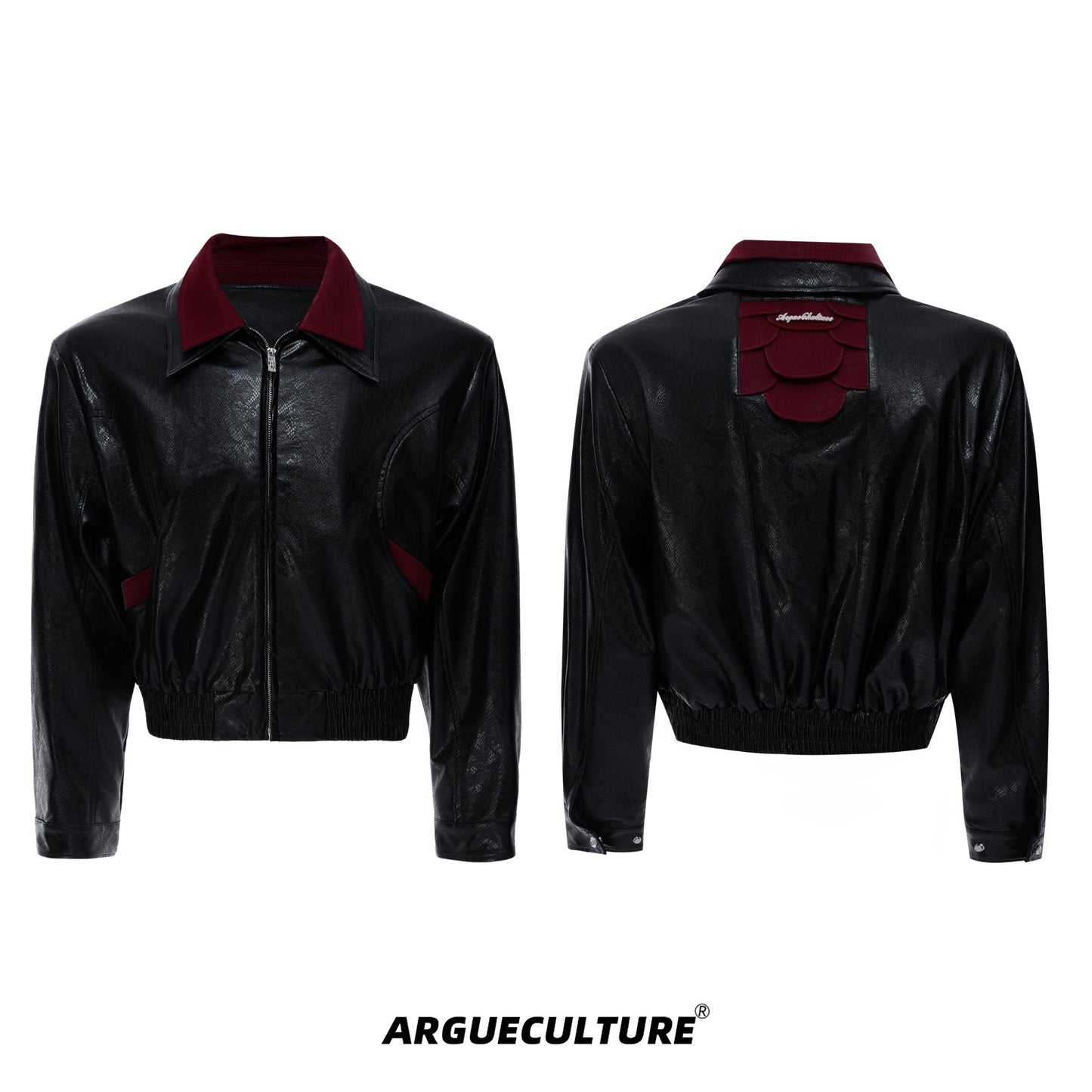 Glossy Snake-Pattern Contrast Splicing PU Leather Jacket WN21232