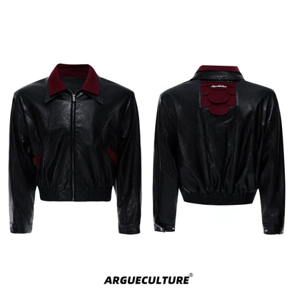 Glossy Snake-Pattern Contrast Splicing PU Leather Jacket WN21232