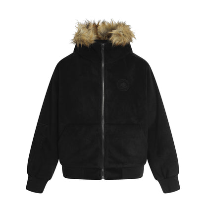 Fake Fur Collar Fleece Lining Zipper Hoodie WN21937