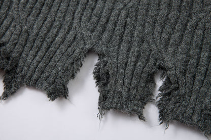 Frayed Hem Oversize Knit Sweater WN25934