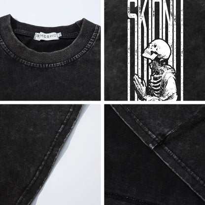 Washed Skull Print Oversize Short Sleeve T-Shirt WN26911