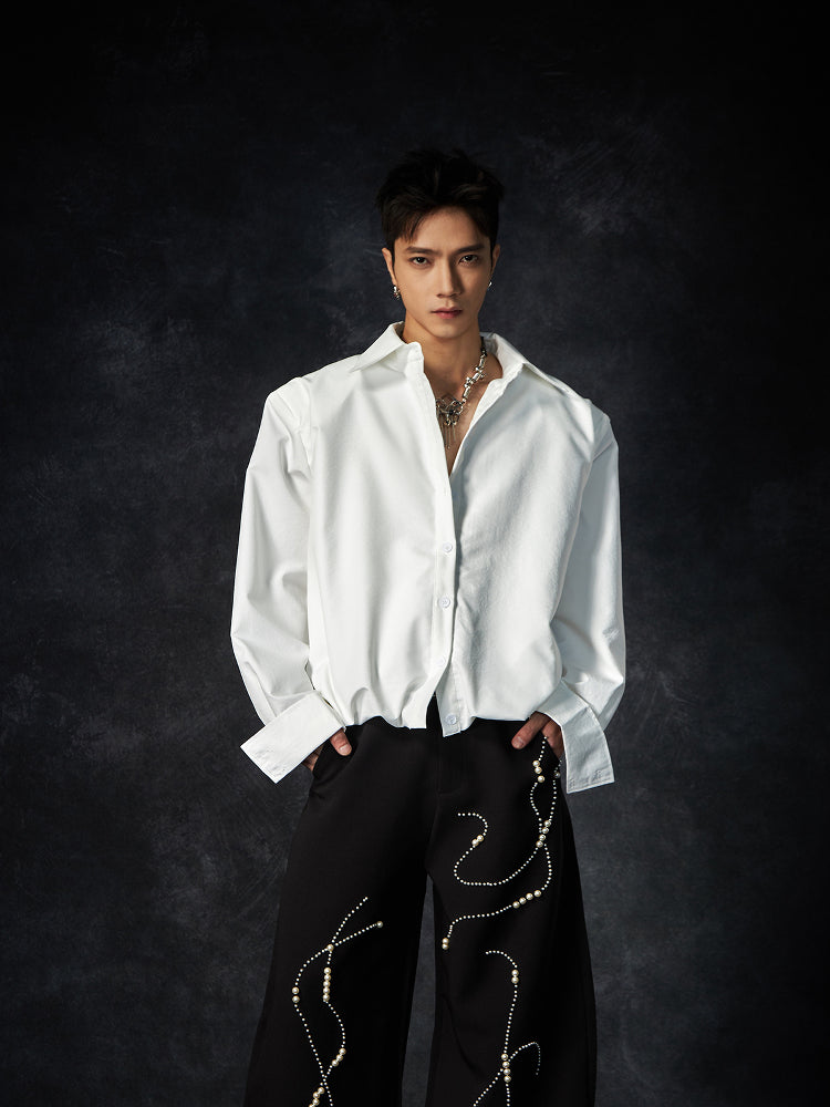 Multiple Button Waist-Fitted Hem Turn-Down Collar Long Sleeve Shirt WN15237