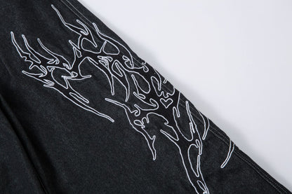 Graphic Embroidery Wide Leg Denim Jeans WN16200