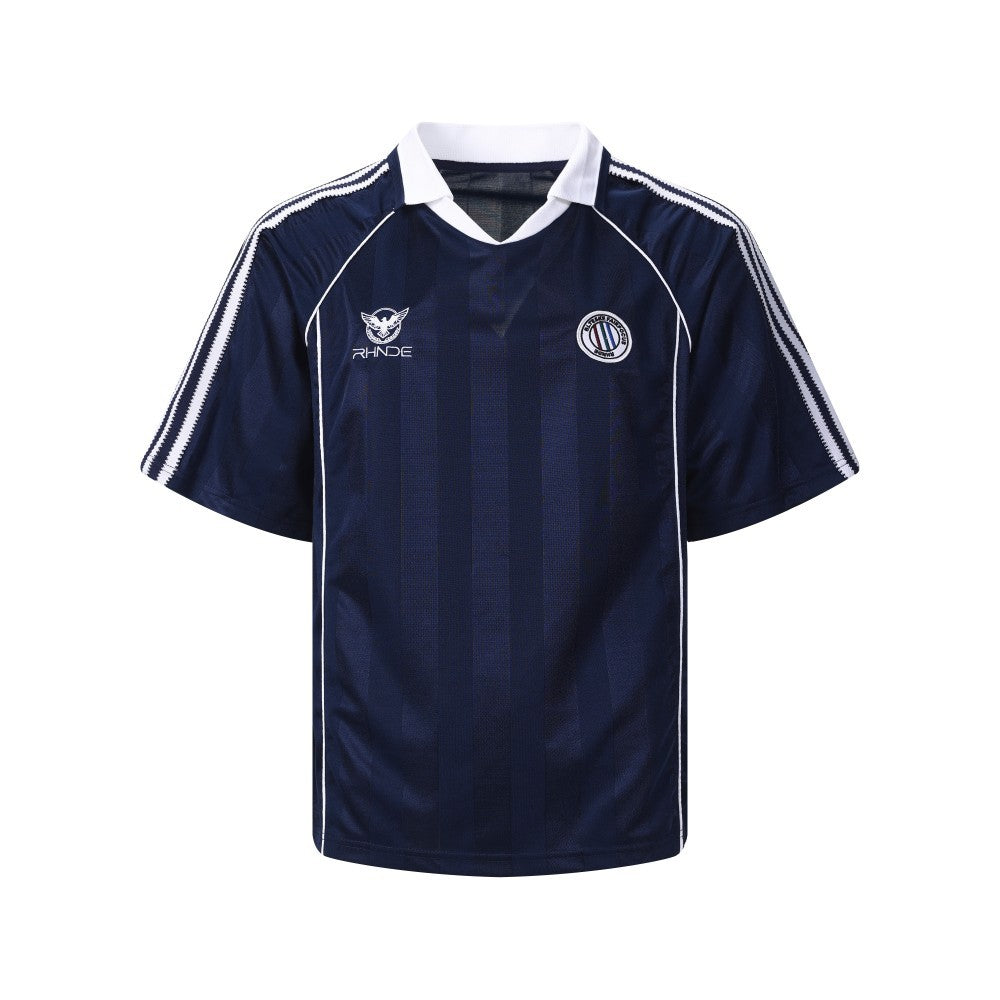 Vertical Stripe Jacquard Badge Embroidery Short Sleeve Shirt WN28041