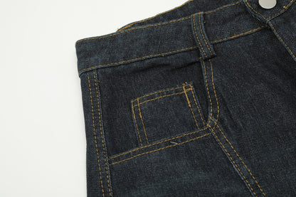 Patchwork Washed Wide-Leg Denim Jeans WN11293