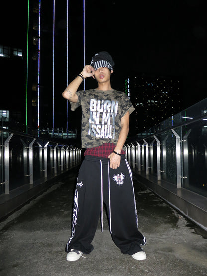 Camouflage Glitter Foil Print Short Sleeve T-Shirt WN27350