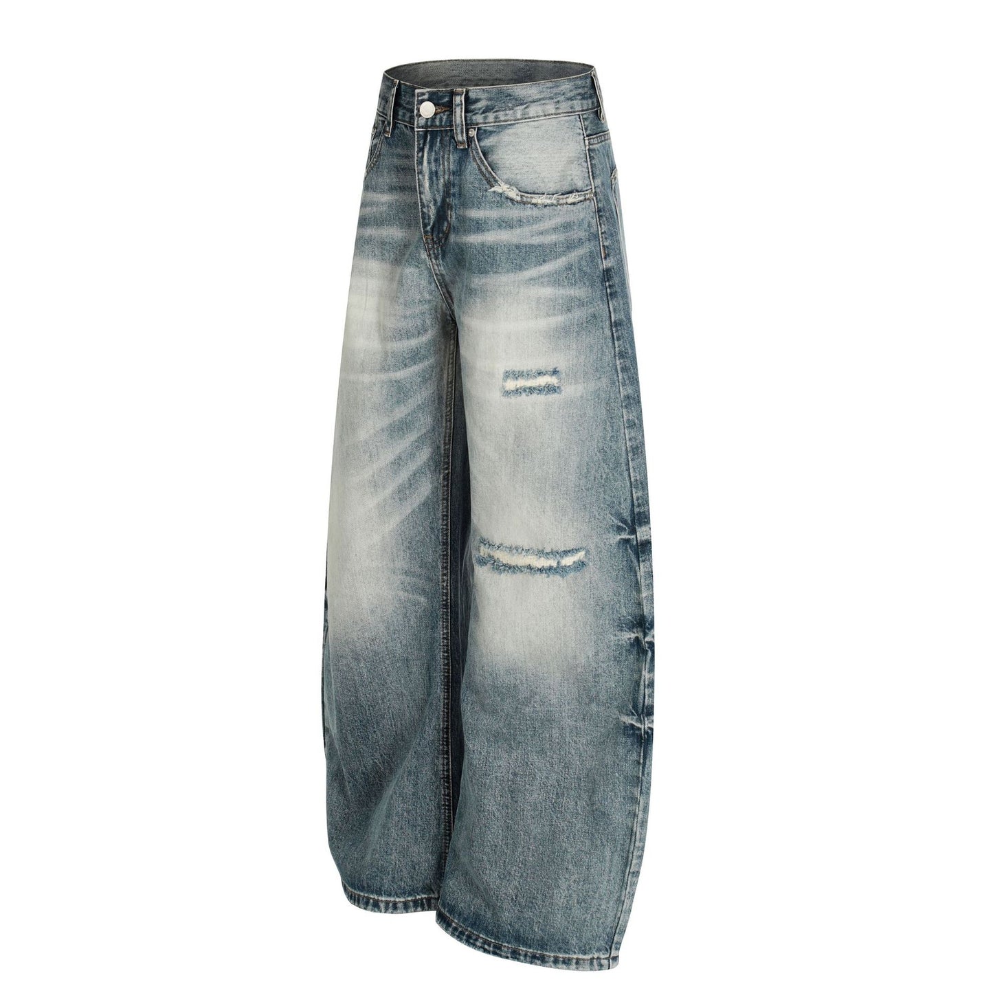 Washed Whisker Damage Curved Denim Jeans WN25863