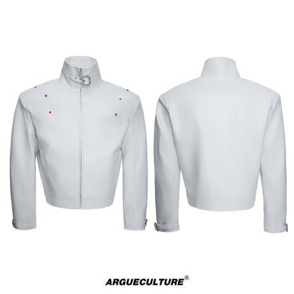 Crocodile Texture Stand Neck Palace Button Short Jacket WN23307