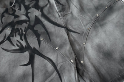 Washed Graffiti Dirty-Dye Denim Half Pants WN25741