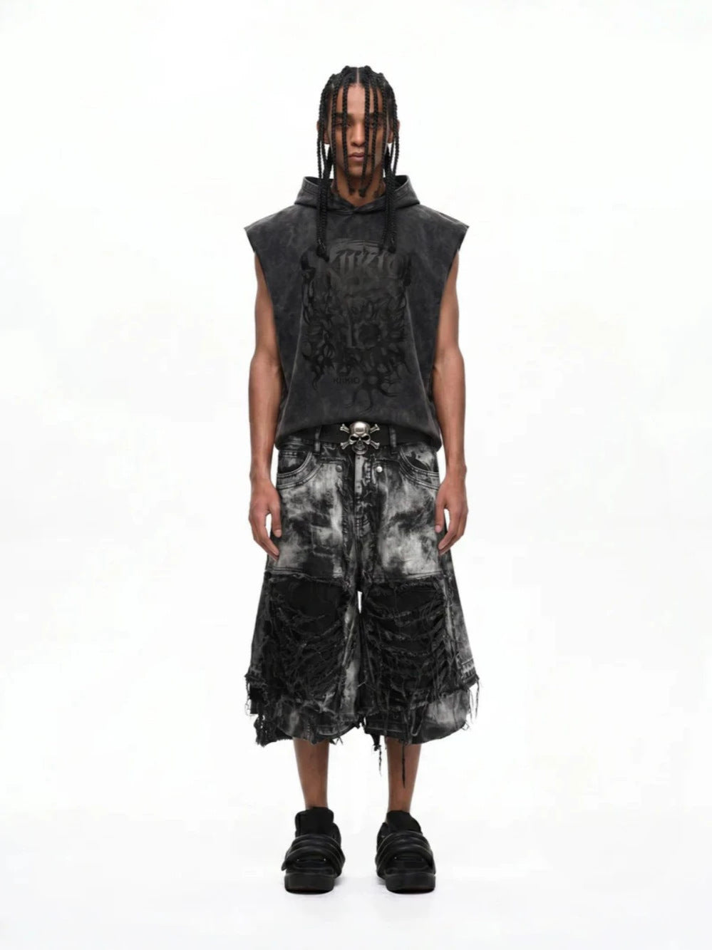 Washed Damage Frayed Denim Half Jeans WN28037