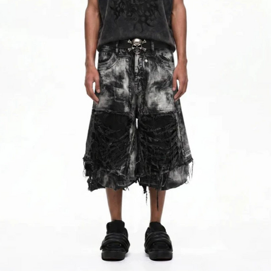 Washed Damage Frayed Denim Half Jeans WN28037
