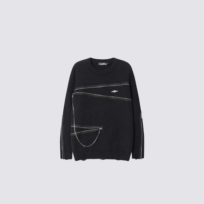 Asymmetric Zipper Detail Oversize Knit Sweater WN28124