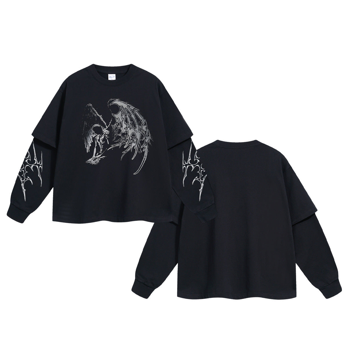 Fake Layered Print Oversize Long Sleeve T-Shirt WN9994