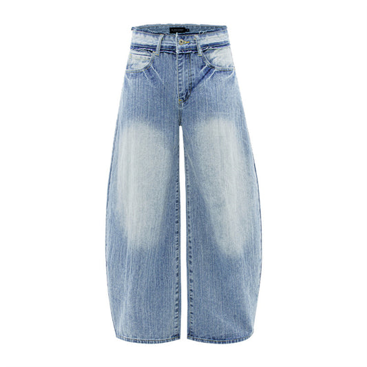Washed Curved Wide Leg Denim Jeans WN16533