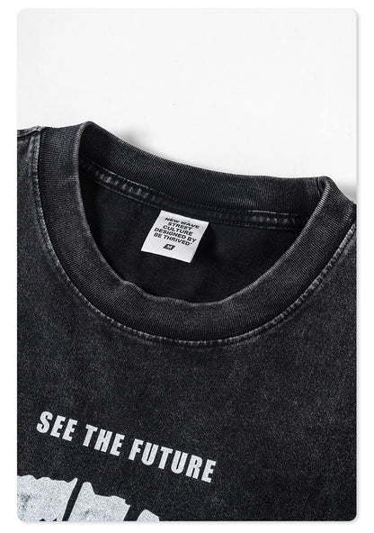 Washed Round Neck Pure Cotton Short Sleeve T-Shirt WN7832