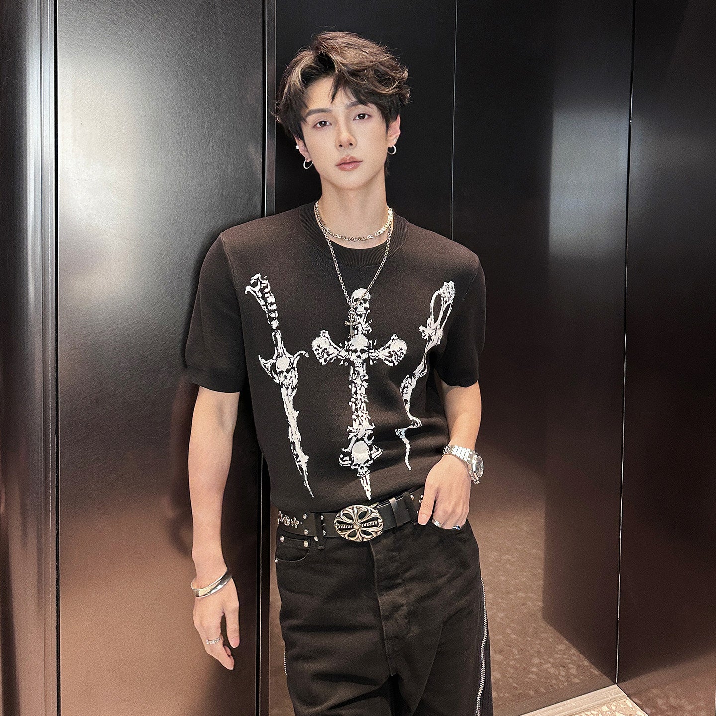 Skeleton Print Short Sleeve T-Shirt WN25052