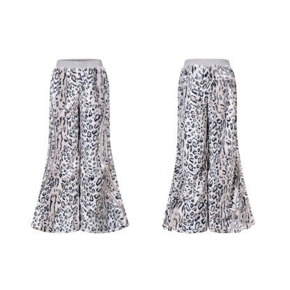 Leopard Patchwork Fake Fur High-Neck Short Sweatpshirt & Wide Leg Pants Setup WN21815