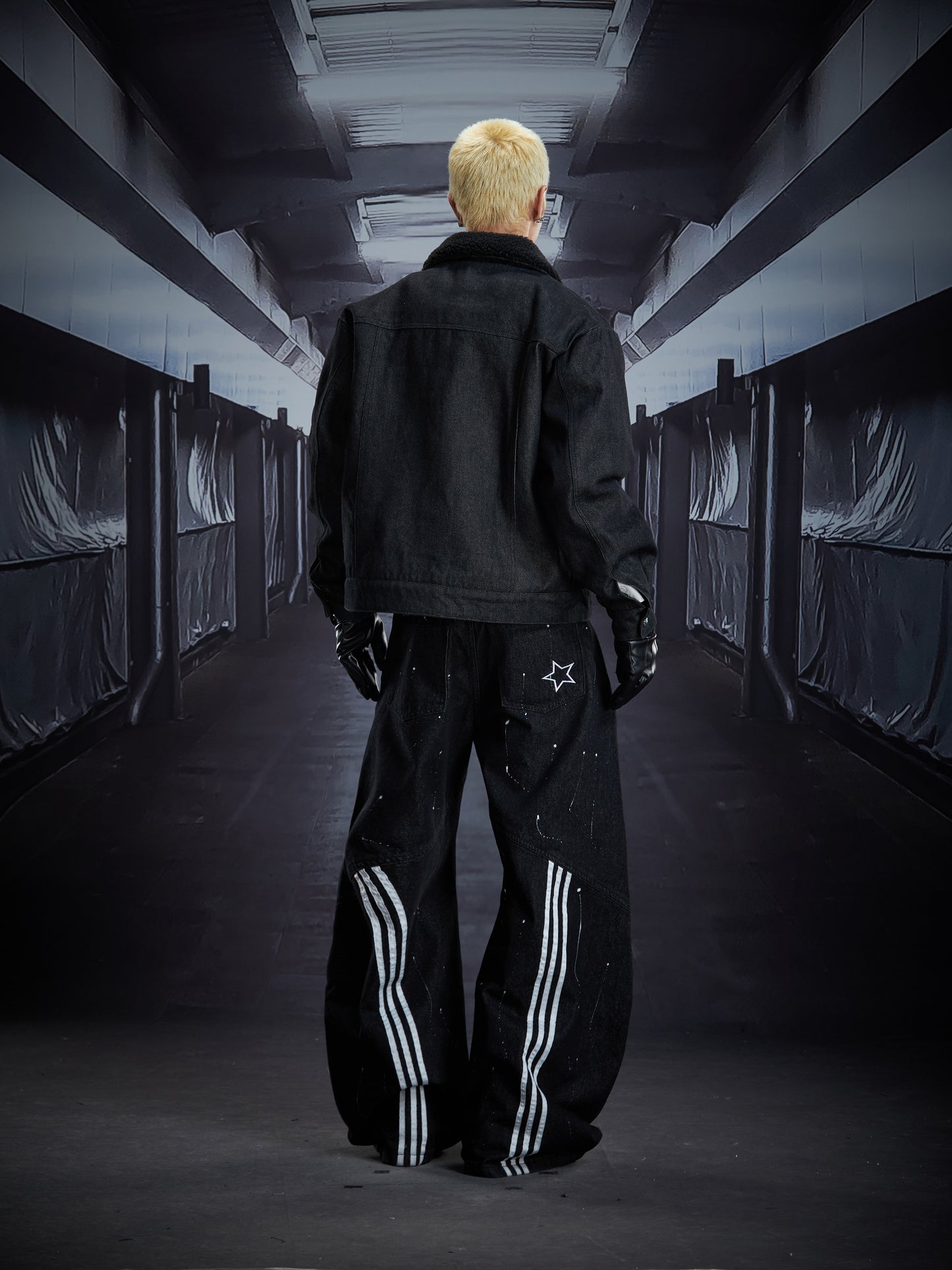 Print Paint Barrel Wide Leg Denim Jeans WN22860