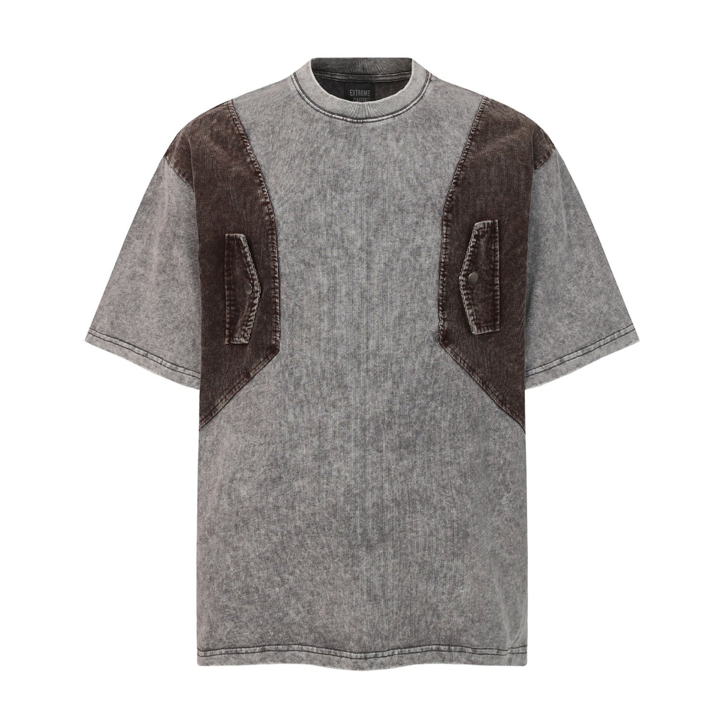 Washed Patchwork Utility Pocket Short Sleeve T-Shirt WN26906