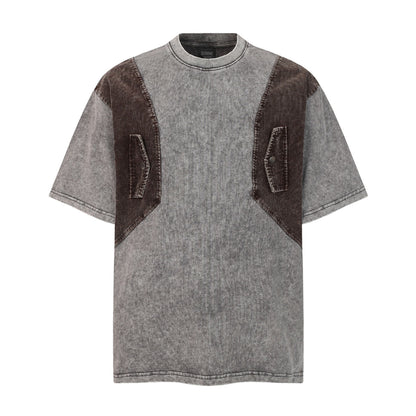 Washed Patchwork Utility Pocket Short Sleeve T-Shirt WN26906