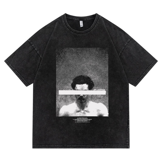 Oversize Washed Denim Graphic Print Short Sleeve T-Shirt WN16520