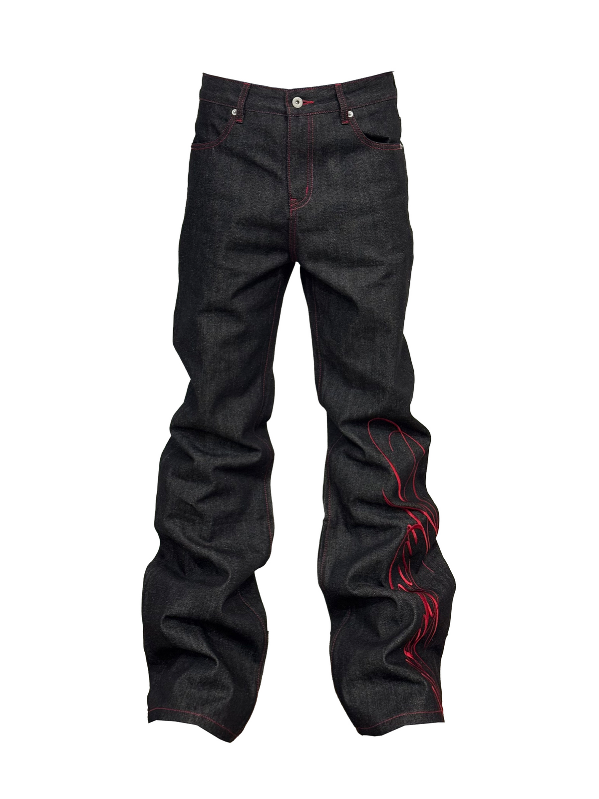 Straight Contrast Stitch Graphic Denim Jeans WN27215
